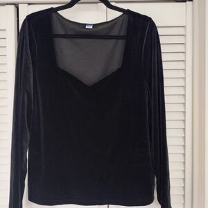 Old Navy Black Velvet Long-Sleeve Top with Sheer V-Inset
